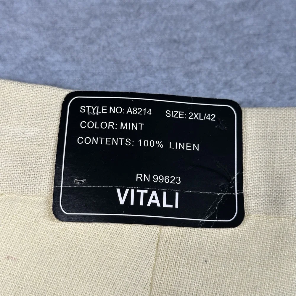 Vintage Vitali 100% Linen Suit Pants 2XL/42 W38 Mint Yellow-Green Pleated NOTE